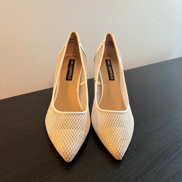 KARL LAGERFELD PARIS RAZI KITTEN HEEL PUMP IN WHITE FABRIC - Picture 2 of 7